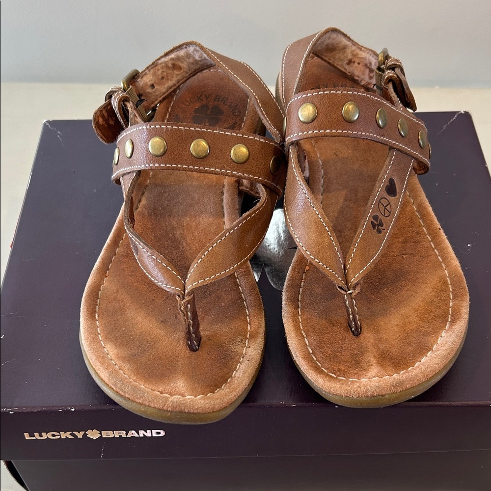 Lucky Brand Dark Otter Sandals with Gold Studs